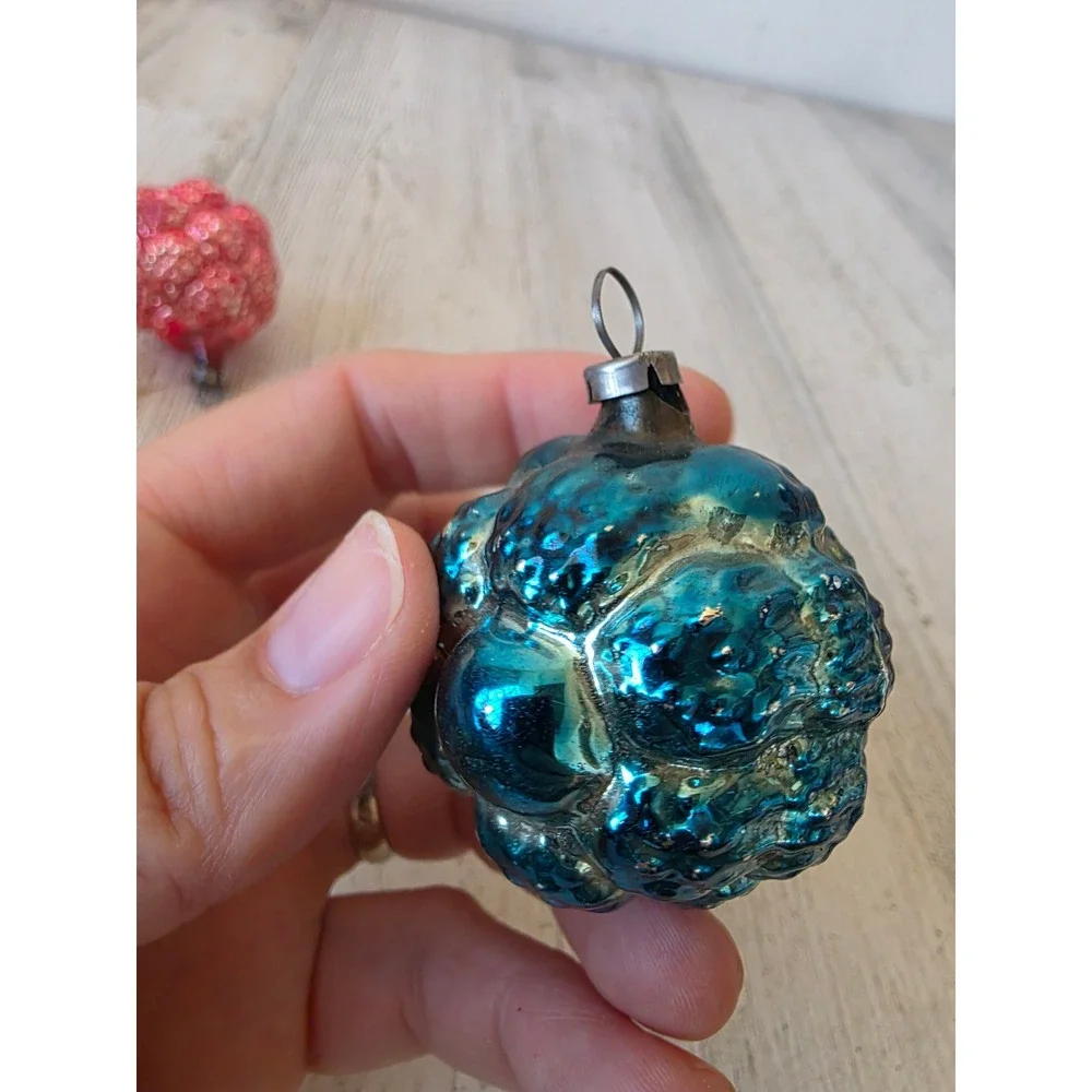 Antique grape pink blue cluster as is mercury glass ornament Xmas tree